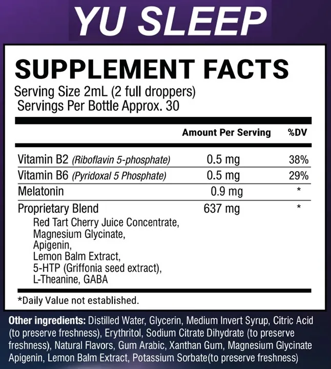 Yu Sleep Ingredients Label and Supplement Facts